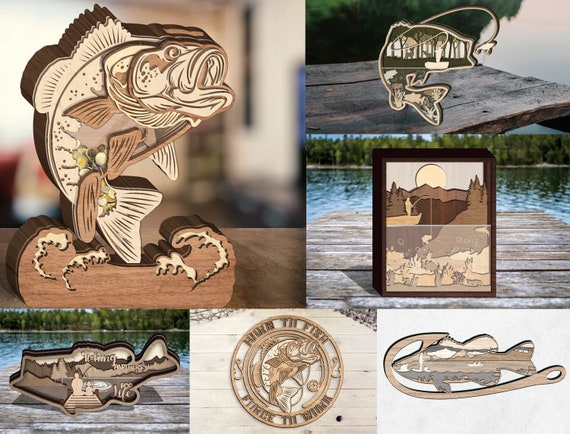 LaserCutiny Multi-layer Fishing Bundle 6 Designs - Glowforge svg files - Digital Files