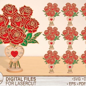 Holz Namensständer Blumen rose Laser geschnitten svg-Datei, Muttertag SVG Laser, Mutter Blumen svg, Muttertag Glowforge Dateien Blumen