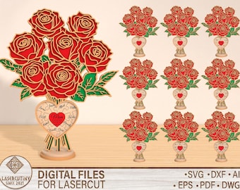 Wooden name stand flowers rose laser cut svg file, Mothers Day SVG Laser,Mom Flower Svg, Mothers Day Glowforge Files Flowers