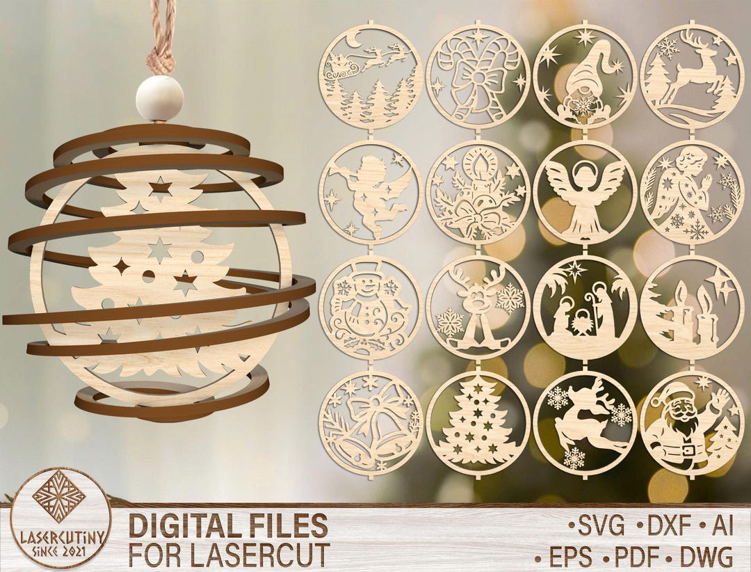 3D Christmas Ornament SVG Bundle, Laser Cut Hanging Decoration Files ...