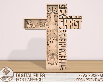 Multilayer Easter Christian Cross Laser Svg, Easter Cross Svg,Easter Decor SVG,  Easter Story Decor Svg,Crown of Thorns SVG,Digital Download