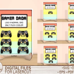 Cartello in legno personalizzato con nome del papà, file digitale per decorazione da parete con controller di gioco, taglio laser per controller di gioco, Game Papa in formato SVG