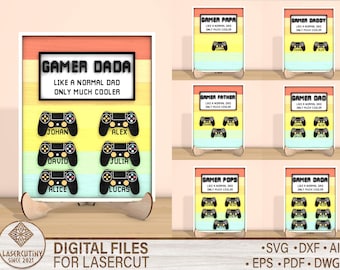 Personalisierte Gamer Cutfildatei Dad Holzschild, Kinder Name Gamepad Wand-Dekor-Digital-Datei, Game- Controller Laser-Cut, Spiel Papa svg