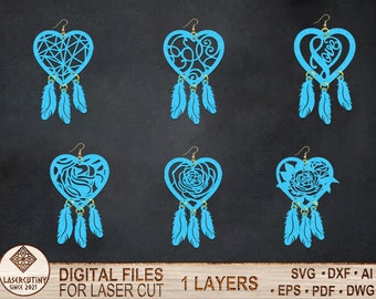 Dreamcatcher oorbellen, cadeau voor haar, Dreamcatcher oorbellen laser gesneden bestanden, Glowforge, veren oorbellen SVG, digitale download