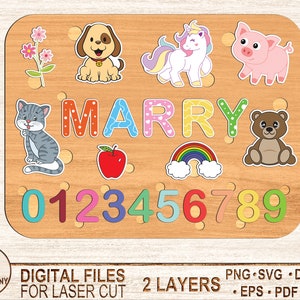 Custom Name Numbers Puzzle Laser Cut File, Svg, Dxf ,Kids laser svg design, Childrens puzzle file,diy craft kits,Glowforge, Digital Download