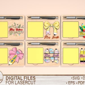 Porta note con taglio laser, regalo personalizzato per insegnanti, decorazione per banchi di scuola, file con taglio a strati, blocco note in formato svg