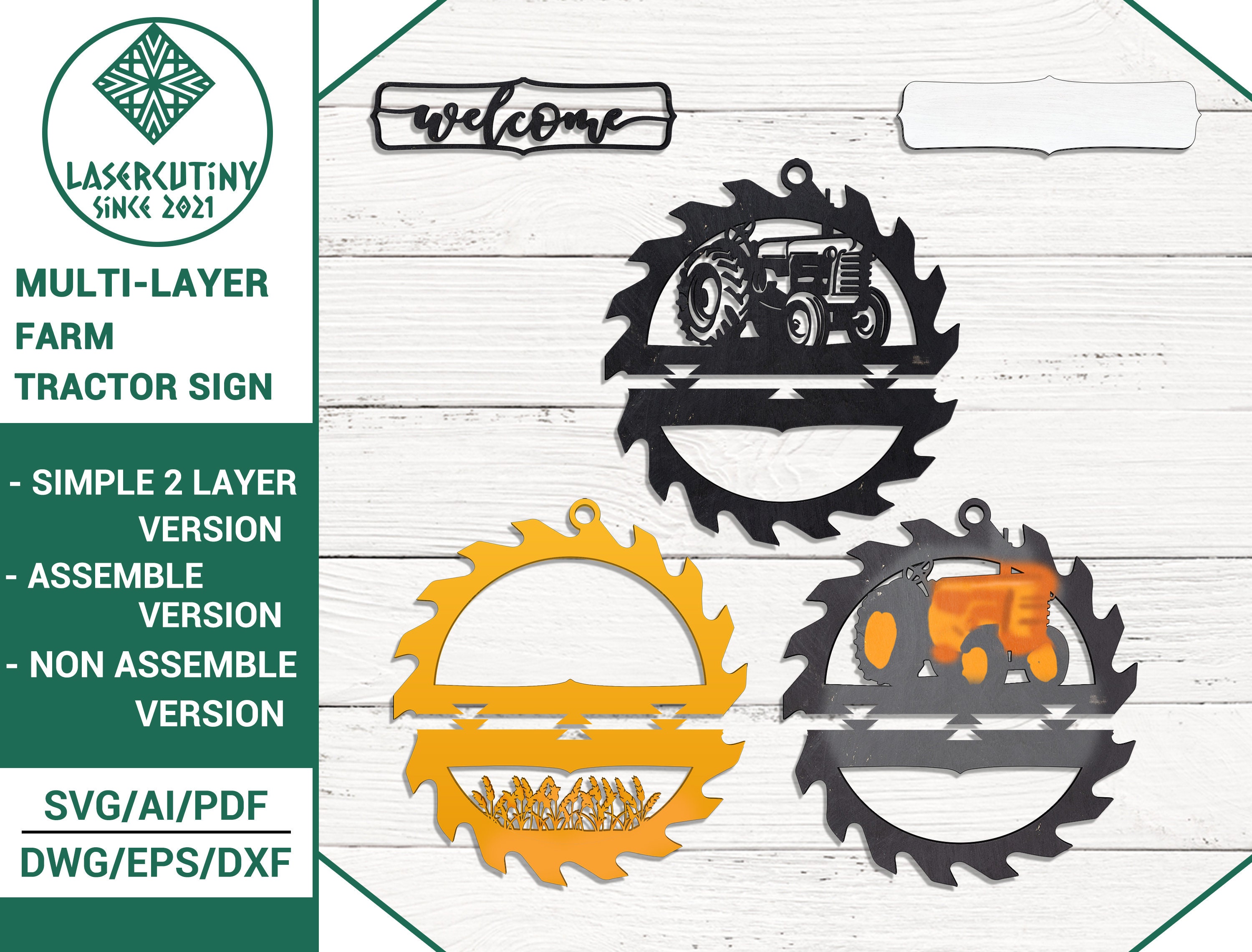 Multilayer Sign Tractor Multi-layer Assemble and Non Assemble Tractor Sign - Laser Cut File ...