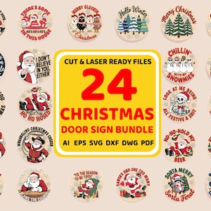 Christmas welcome sign Svg, Round door hanger, Glowforge laser cut file, Holiday welcome sign svg, Winter decor svg, Digital download