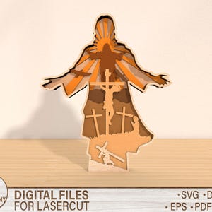 File di taglio multistrato 3D di Gesù di Pasqua in formato SVG, file di Pasqua in formato SVG, file di Pasqua in formato SVG, file di Gesù in formato SVG religioso, file di segni religiosi in formato SVG, file di segni di Lui è risorto in formato SVG