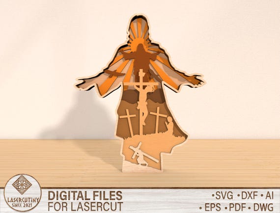 Easter Jesus 3D Multilayer Cut File Svg,Easter Svg, Easter Laser Cut, Jesus Files Svg,Religious Svg, Religious Sign Svg,He Is Risen Sign Svg