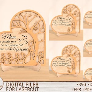 Regalo personalizado, archivo recortado de árbol de corazón para el Día de la Madre, archivo Glowforge, regalo de árbol para mamá, regalo del Día de la Madre, regalo de cumpleaños para mamá, árbol SVG para nietos