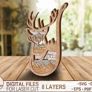 8 Layered Deer Hunting Art Decor, Fishing Art Piece, Glowforge files, Fishing Hook SVG, Forest svg, Pdf, Ai, dxf,eps, DWG - Multilayer