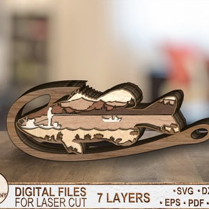 9 Layered Fishing Largemouth Bass Fish Art Decor, Glowforge files, Bass Fish SVG, Pdf, Ai, dxf, eps, DWG - Multilayer