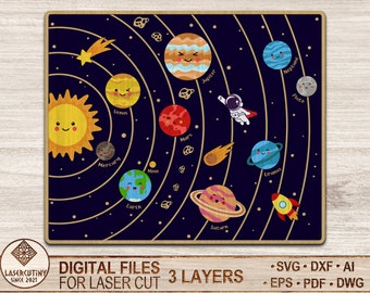 Solar System Puzzle Laser Cut File, Svg, Dxf ,Kids laser svg design, Childrens puzzle file,diy craft kits, Glowforge, Digital Download