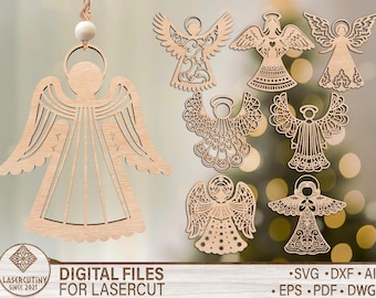 Christmas Angels Laser Cut Svg, Angel Christmas tree topperSVG, Christmas Angel Ornament Svg, Glowforge Svg File