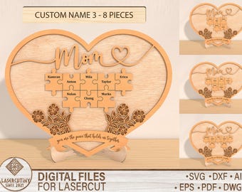 Kundenspezifisches Muttertagspuzzle-Zeichen für Großmutter, Sie sind das Stück, das uns zusammenhält, personalisiertes herzliches Geschenk für Mutter, Glowforge