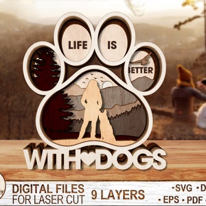 Multilayer Girl With Dog, Dog Art for Glowforge, Dog SVG, Dog Mom svg, Dog Lover, Dog Paw SVG, Glowforge SVG files, Laser Ready Cut File