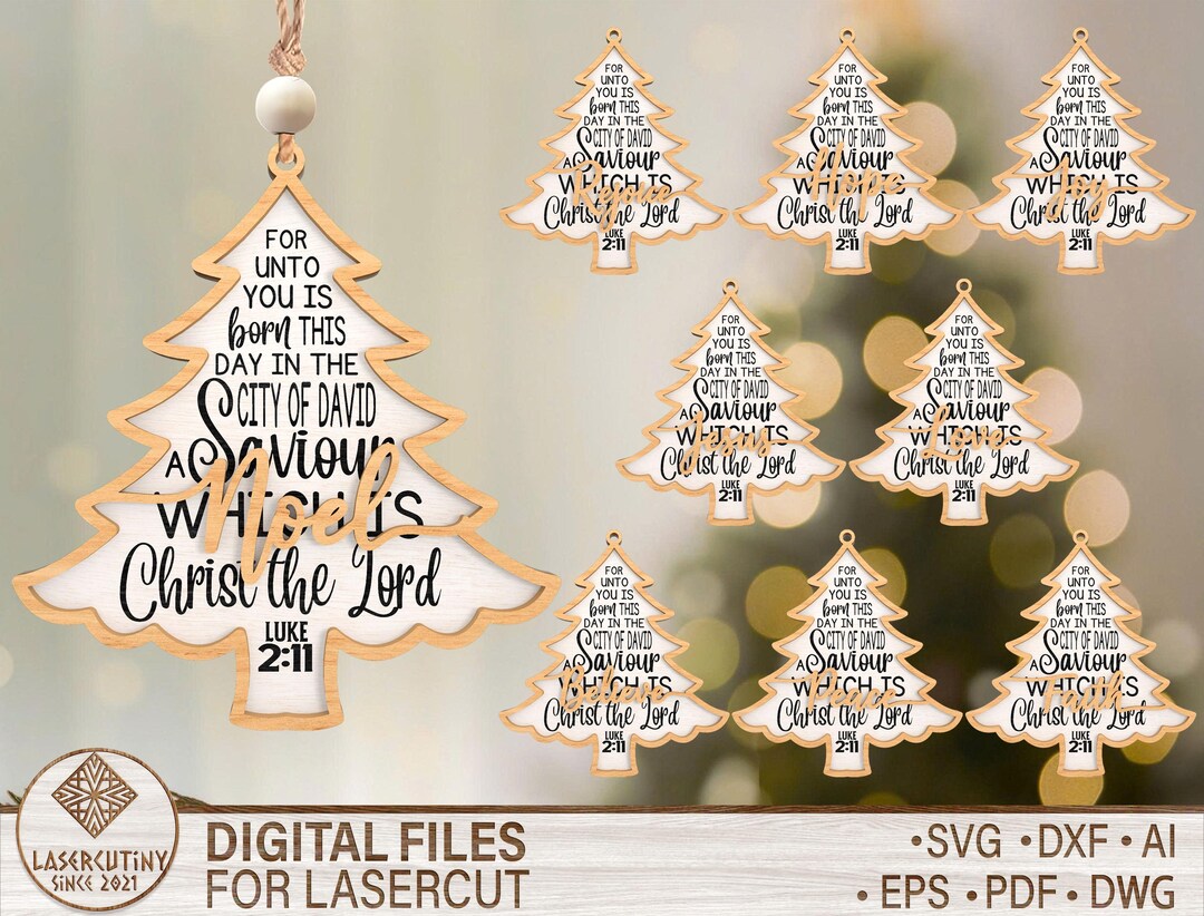 Christian Christmas Tree Ornament SVG , Bible Verse Luke 2:11 Laser Cut ...
