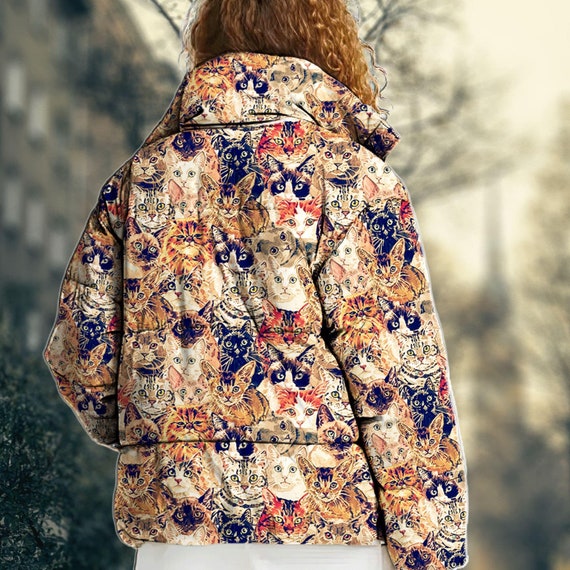 Vintage Cat Women Puffer Jacket, Gift for Cat Lover, Cat Women Winter Coat,  Cat Mom Winter Jacket, Retro Puffer Jacket - Etsy