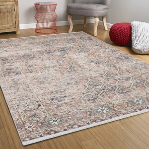 Yellow Turkish Rug, Distressed Vintage Geometric Floral Pastel 8x10 6x9 ...