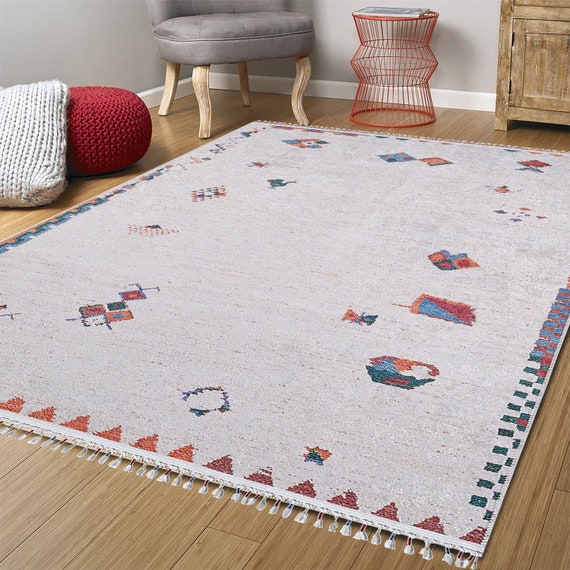 Neutral Distressed Turkish Rug, White Gray 10x13 9x12 8x10