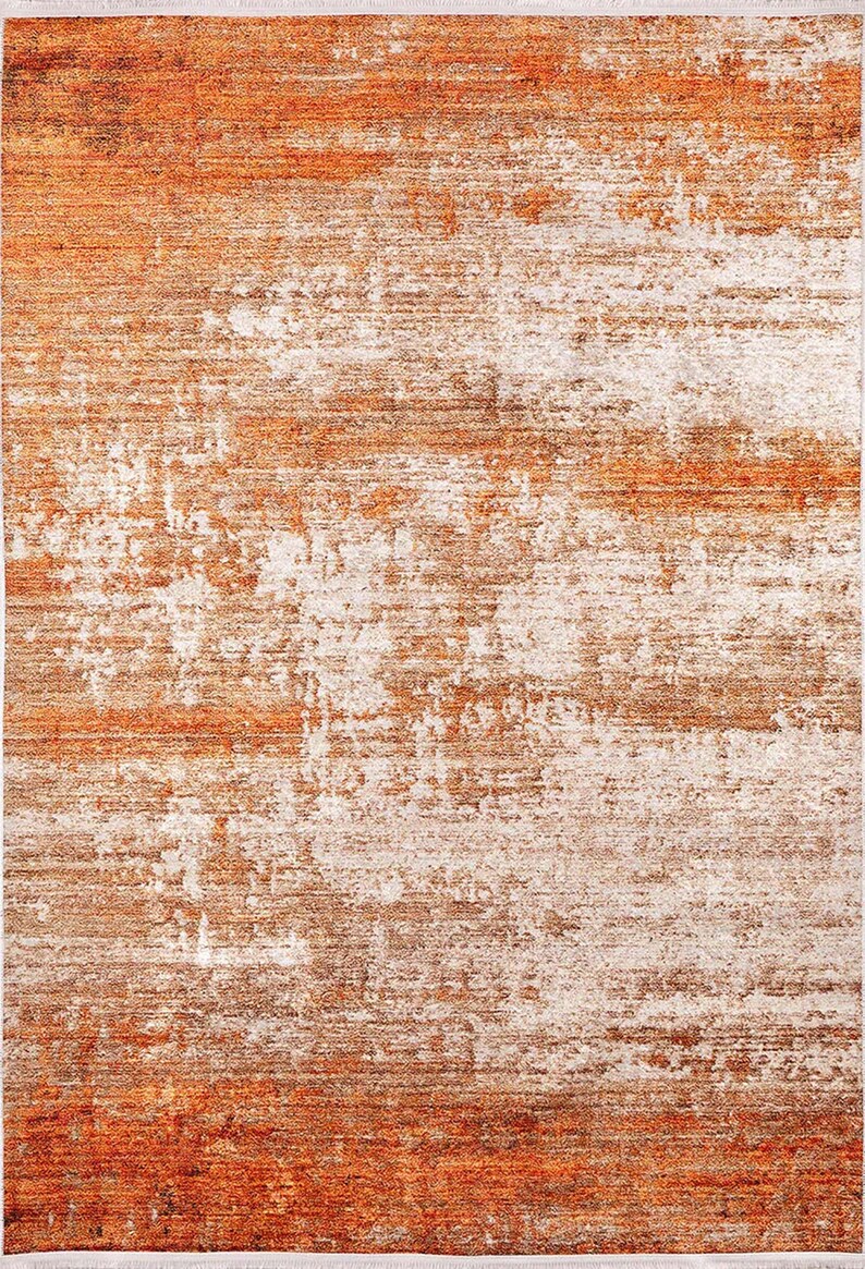 Orange Abstract Distressed Rug Modern Area Rugs 8 X 10 6x9 Etsy