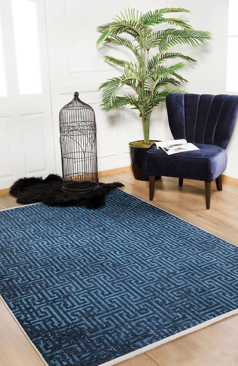 Navy Blue Art Deco Rug Geometric Area Rugs 10x13 9x12 8x10 Etsy