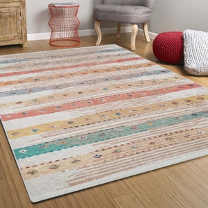 Boho Kids Room Rug, Pastel Colorful Kilim Bohemian Rainbow Farmhouse Nursery Decor 10x13 9x12 8x10 Home Luxury for Living room Bedroom Entry