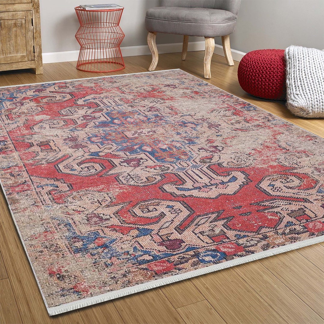 Distressed Turkish Rug, Faded Red Rug Oversized 10x14 9x12 8x10 Rugs