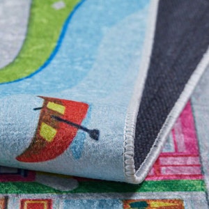 City Traffic Green Rug, Town Boy Girl Farm Road Map Play Kids Playing ...