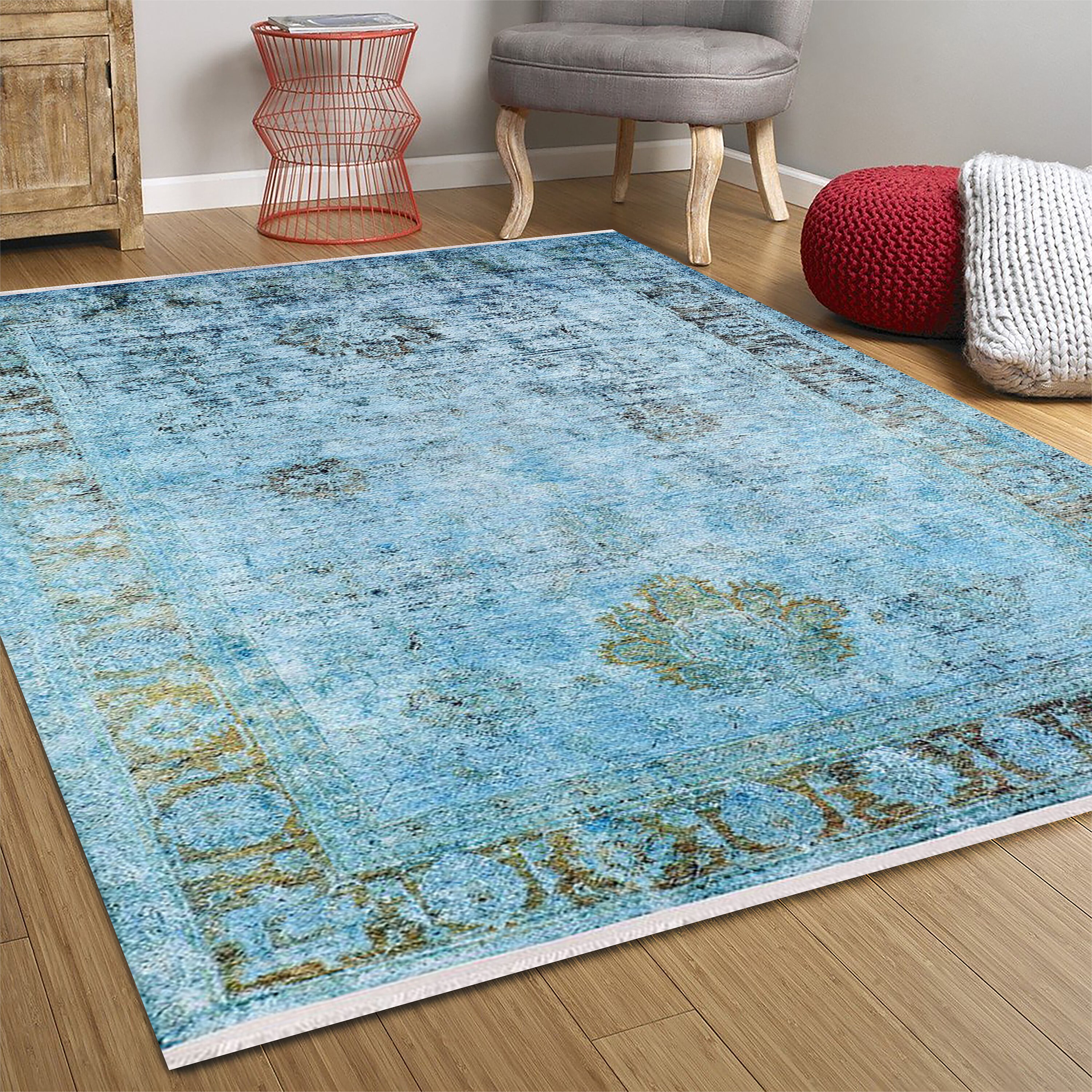 Light Blue Oushak Rug Overdyed Turkish Area Rugs 8 X 10 6x9 Etsy