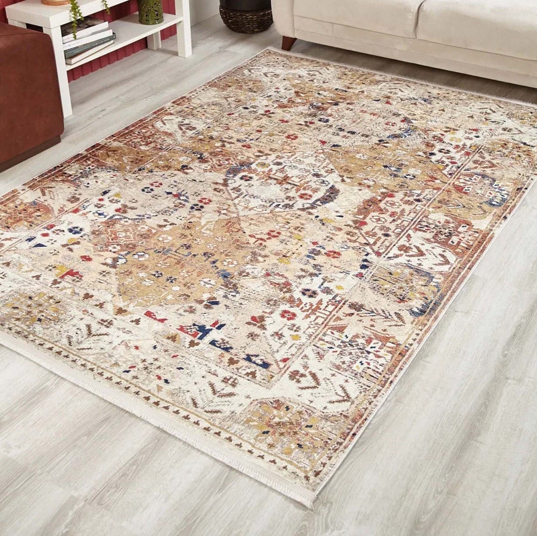 Natural Beige Turkish Rug Vintage Style Area Rugs 8x10 6x9 Etsy