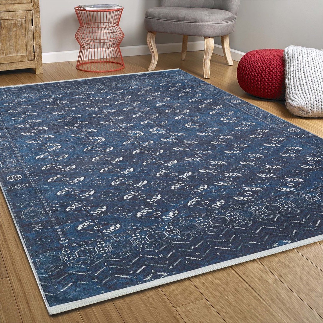 Navy Blue Afghan Rug, Large Oversized Rugs 10x13 9x12 8x10 Traditional