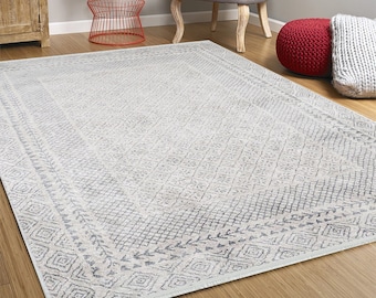 Alfombra turca desgastada neutra, gris blanco 10x13 9x12 8x10 Alfombras de área de gran tamaño Boho Geométricas para sala de estar Comedor Dormitorio Entrada Tapis