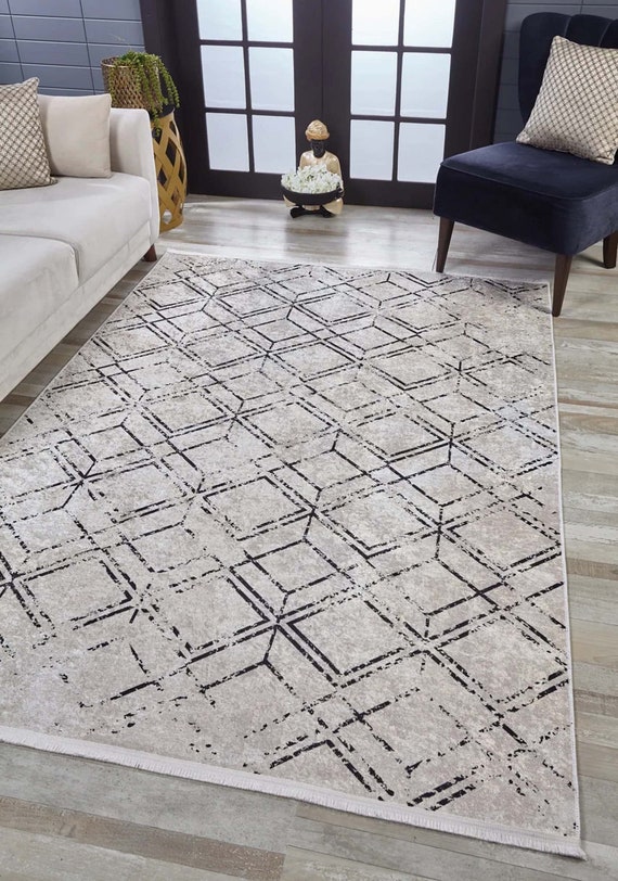 5x8 Modern Cream Area Rugs for Living Room, Bedroom Rug