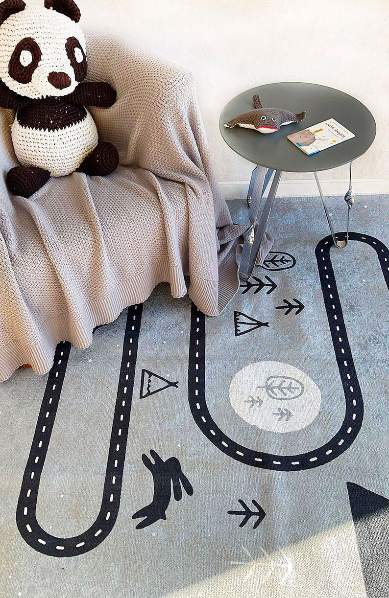 Road Map Kids Gray Rug Traffic Game Room Area Rugs Playroom Etsy