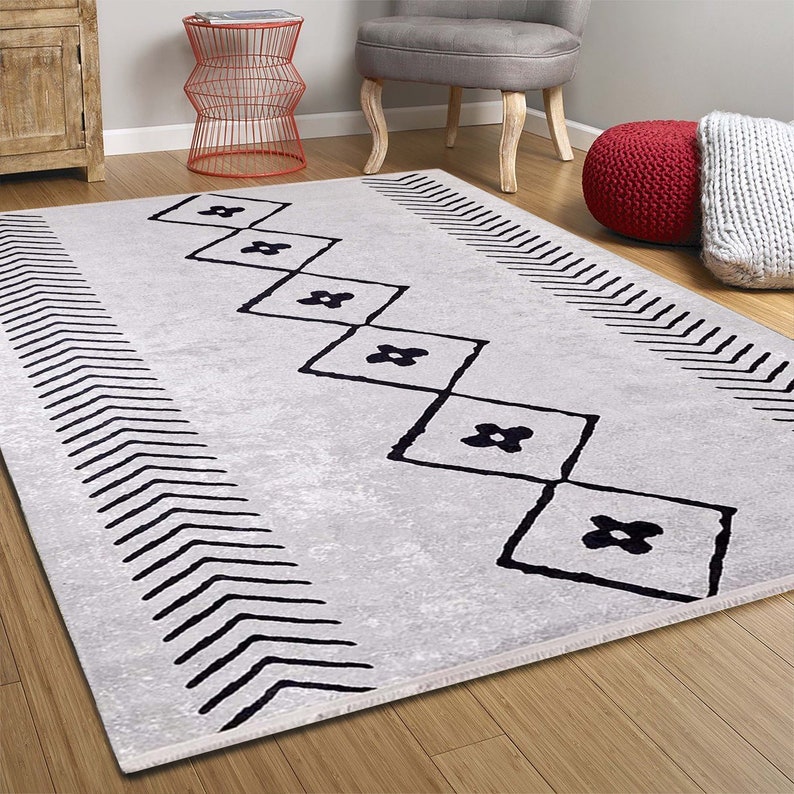 Moroccan Black White Rug Diamond Area Rugs 8x10 6x9 5x8 4x6 Etsy