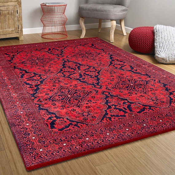 3x5 Small Bathroom Rug Entryway Rug Vintage Red Rug 