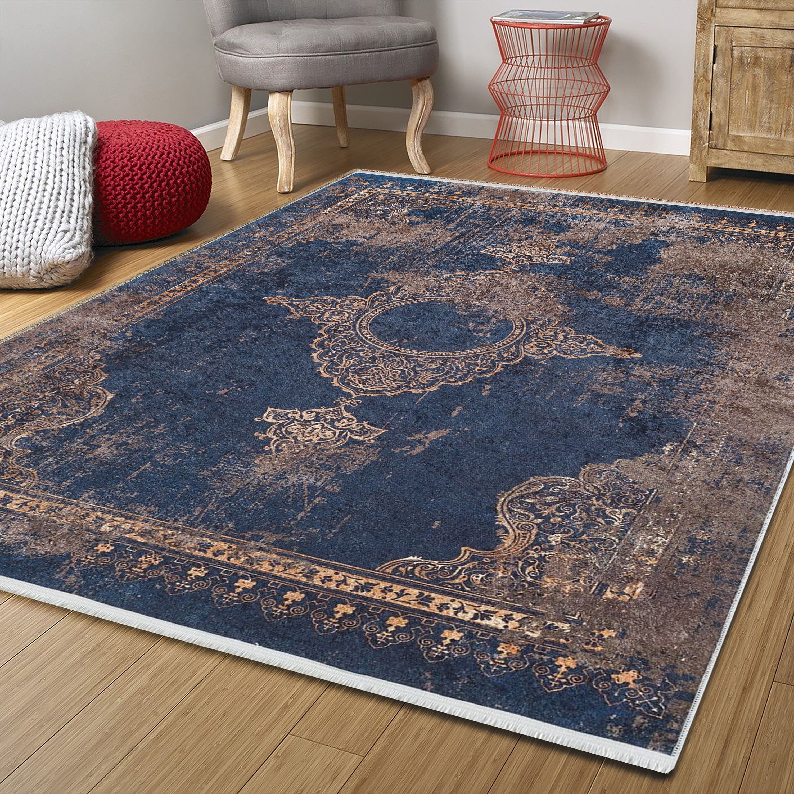 Turkish Rug Oversized Navy Blue Light Pink Ivory Area Rugs Etsy