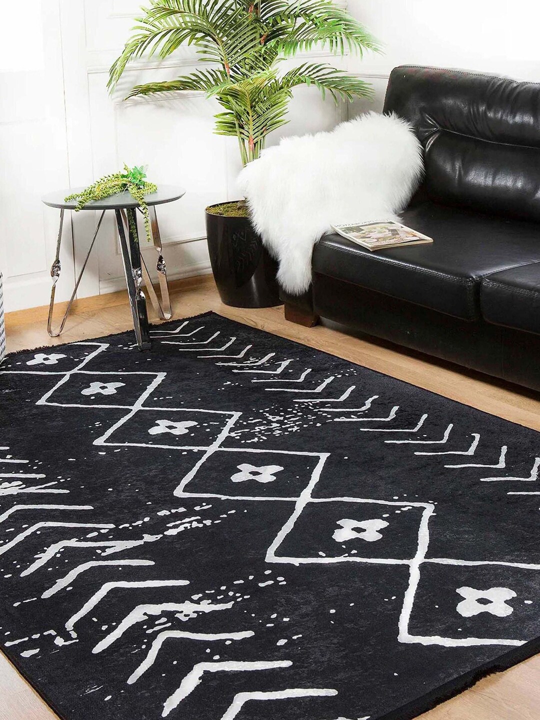 Moroccan Black White Rug, Diamond Area Rugs 8x10 6x9 5x8 4x6 Modern
