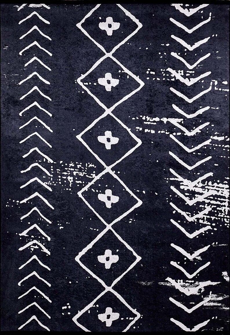 Moroccan Black White Rug Diamond Area Rugs 8x10 6x9 5x8 4x6 Etsy