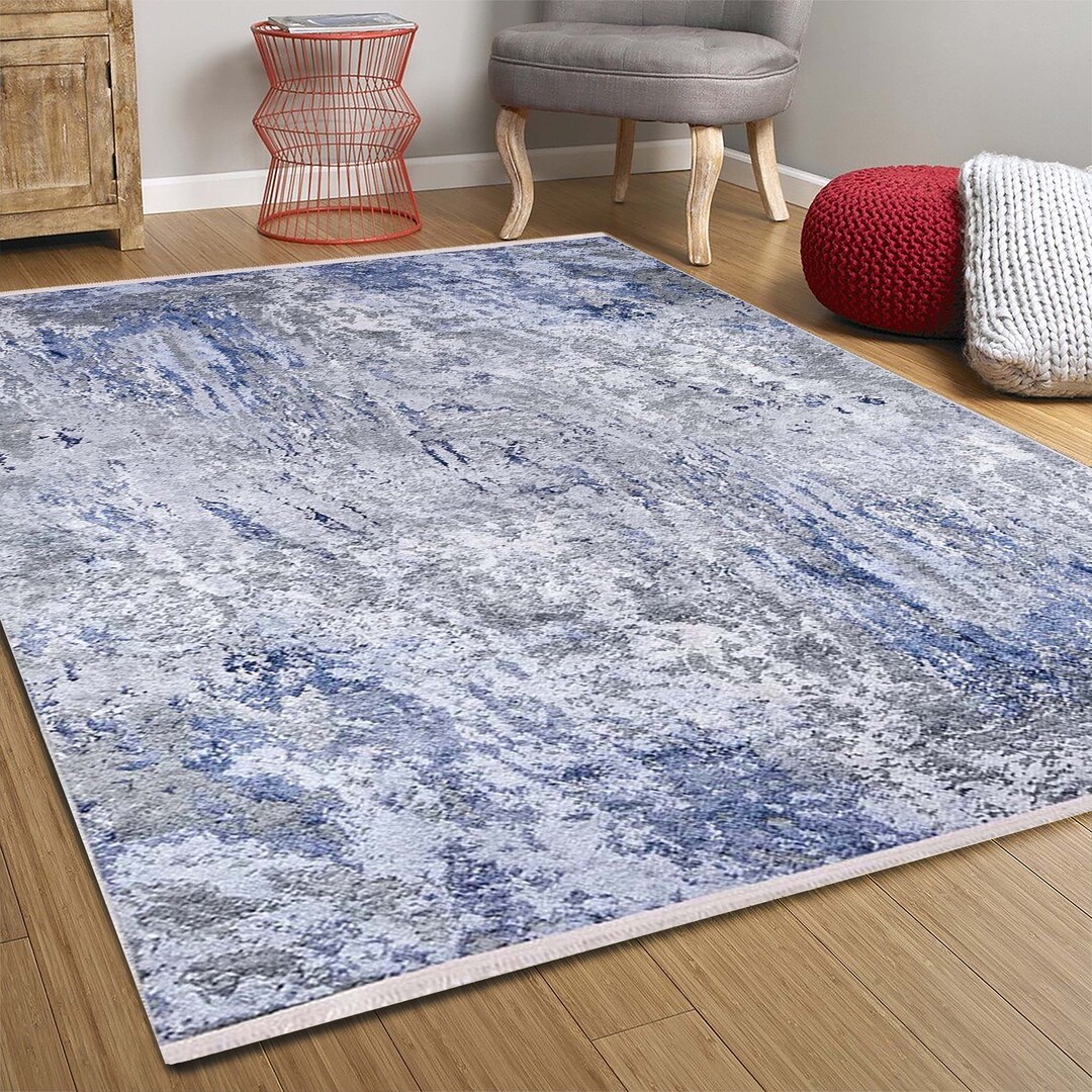 Abstract Rug, Blue Gray Area Rugs, Decorative Oversized 10x13 9x12 8x10 ...