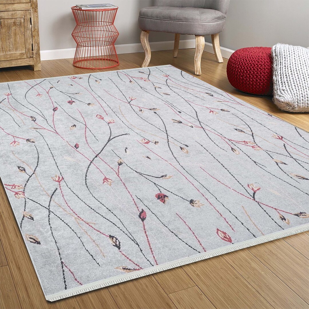 Neutral Gray Minimalist Rug, Flower Floral Design Area Rugs 10x13 9x12 ...