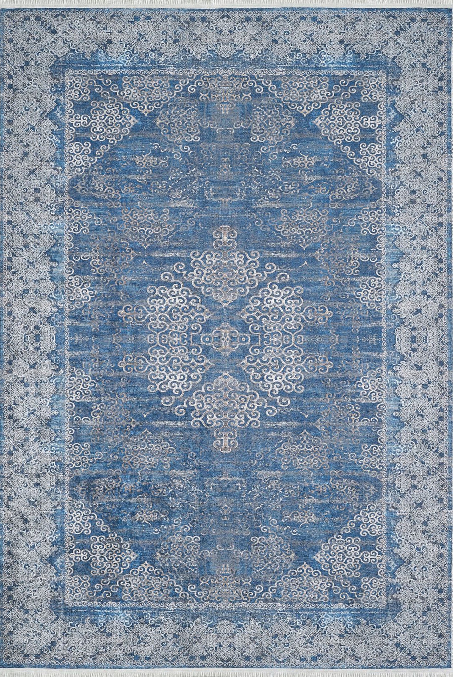 Turkish Blue Area Rug Traditional Oriental Vintage Medallion Etsy