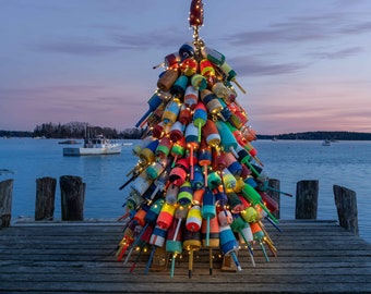 Maine Fine Art Photo Of Lobster Buoy Christmas Tree - Maine Coast Picture - Christmas Wall Art