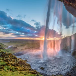 Seljalandsfoss Waterfall, Iceland - Iceland Waterfall Sunset Print - Iceland Wall Art