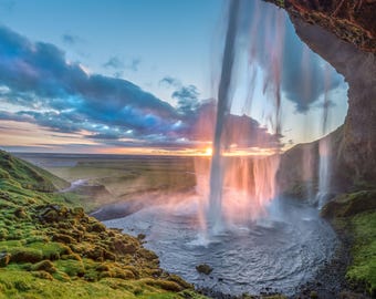 Seljalandsfoss Waterfall, Iceland - Iceland Waterfall Sunset Print - Iceland Wall Art