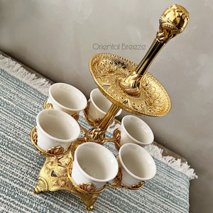 Gold Turkish Coffee Cup Set for 6, Eid Ramadan Decor, Made in