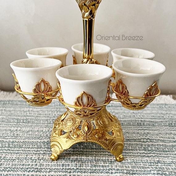 Gold Turkish Coffee Cup Set for 6, Eid Ramadan Decor, Made in