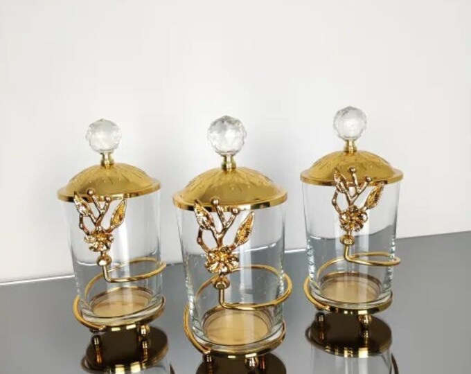 Gold Canister, Gold Flower Canister, Coffee Corner Canister, Gold Jar